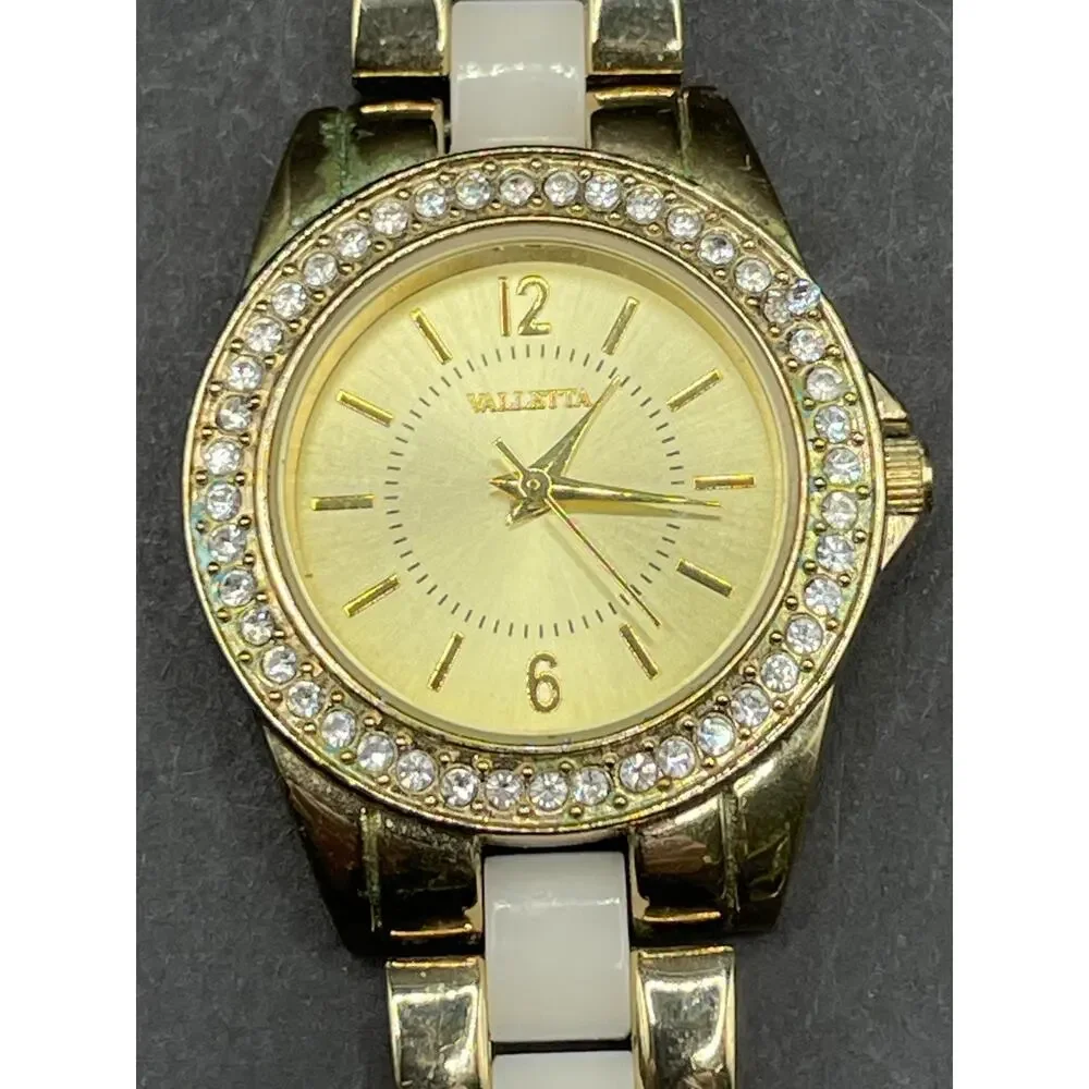 Vintage Valletta Women's Watch FMDCT562A Gold Tone Rhinestone Bezel 30MM